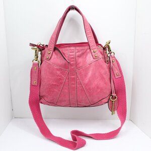 FOSSIL PINK FLAMINGO MONIKA LEATHER SATCHEL CROSSBODY HAND BAG,PURSE+TAG NEW!